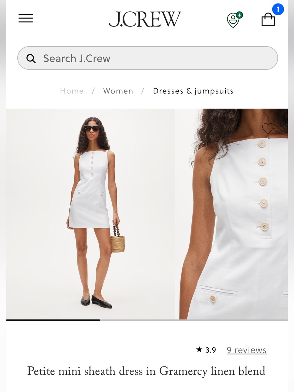 J. Crew White Petite Mini Sheath Dress Gramercy linen blend NWT